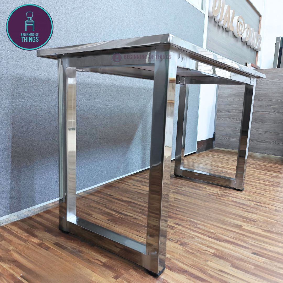 Stainless Square Legs Rectangular Dining Table 120 cm