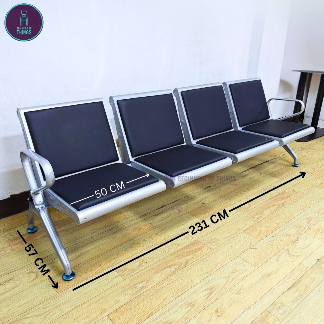 4-Seater Gang Chair with Padded Foam Cushion Seat