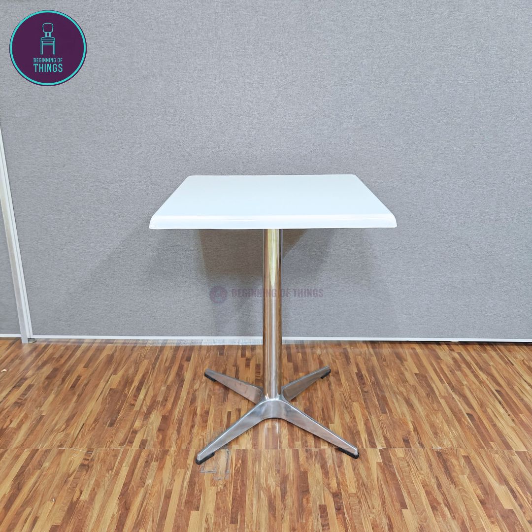 Fiberglass Dining Table with Cross Metal Base 60 x 60 cm
