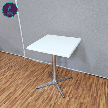 Fiberglass Dining Table with Cross Metal Base 60 x 60 cm