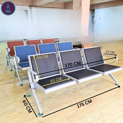 3-Seater Gang Chair with Padded Foam Cushion Seat