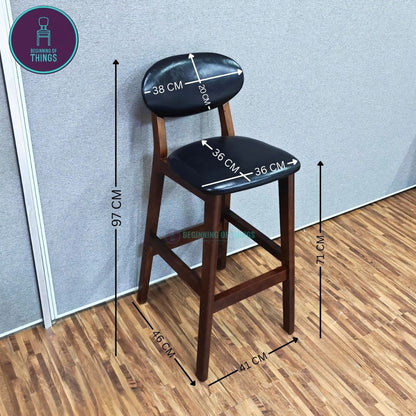 Wooden Horn Bar Stool Padded Back