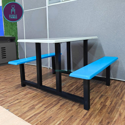 4-Seater Canteen Cafeteria Set Fiberglass w/ Bench Seat