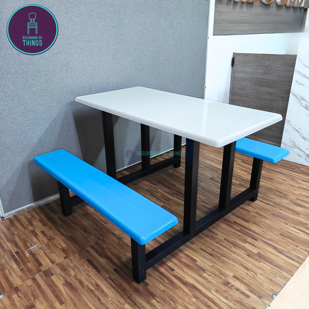 4-Seater Canteen Cafeteria Set Fiberglass w/ Bench Seat