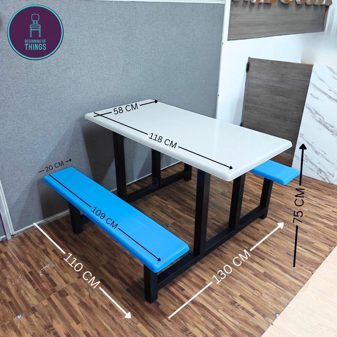 4-Seater Canteen Cafeteria Set Fiberglass w/ Bench Seat